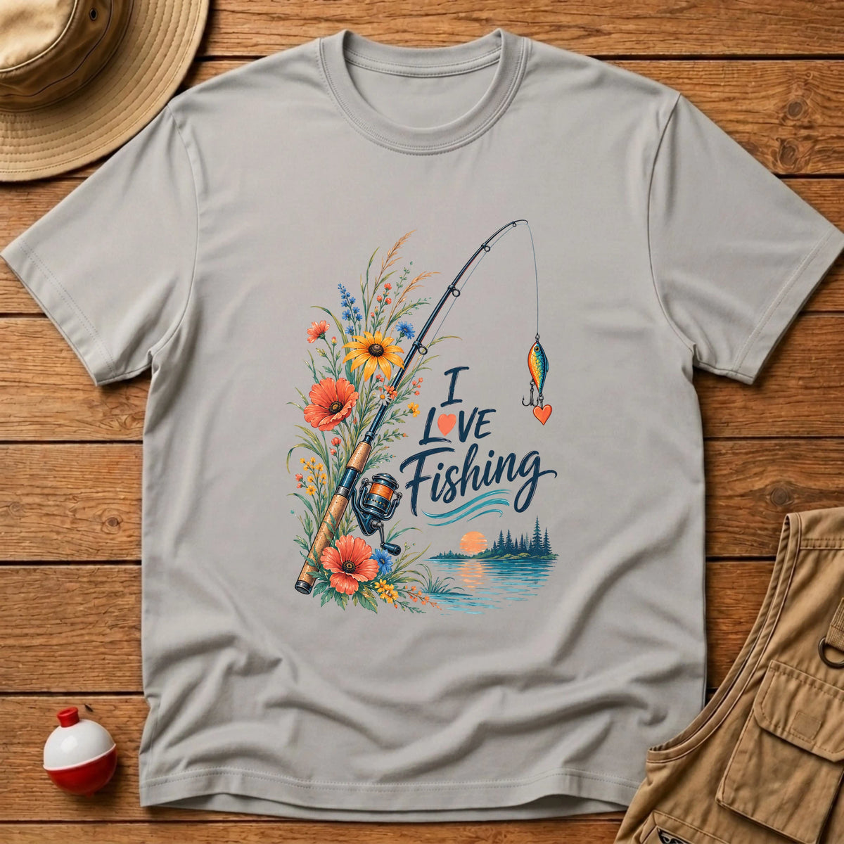 Floral Fishing Rod T-Shirt - Floating Bobber