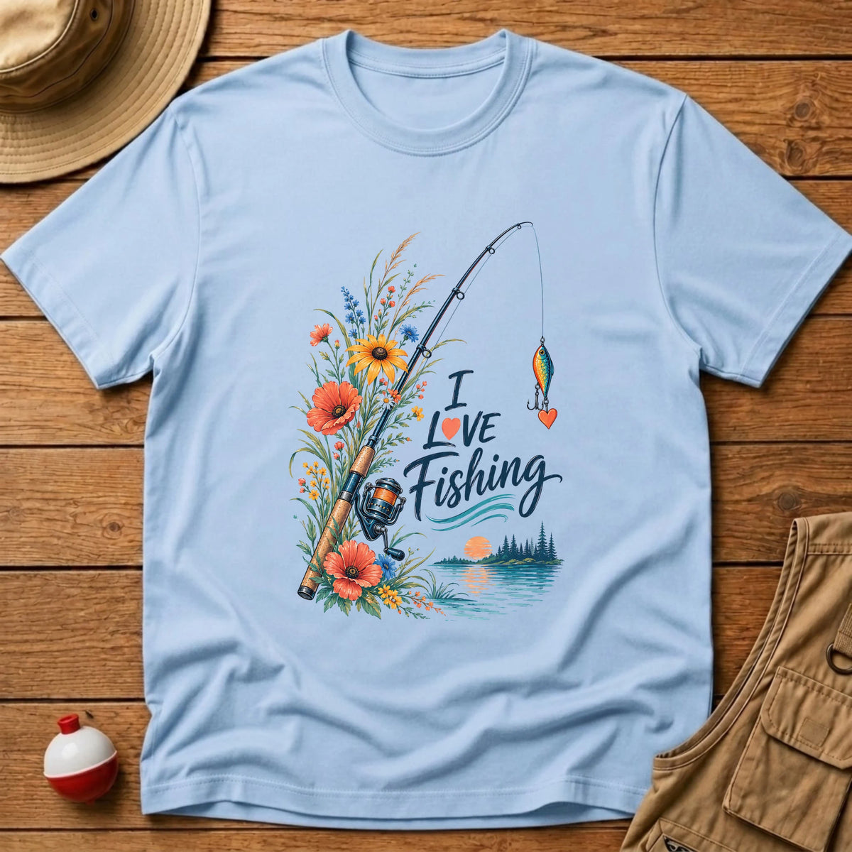 Floral Fishing Rod T-Shirt - Floating Bobber