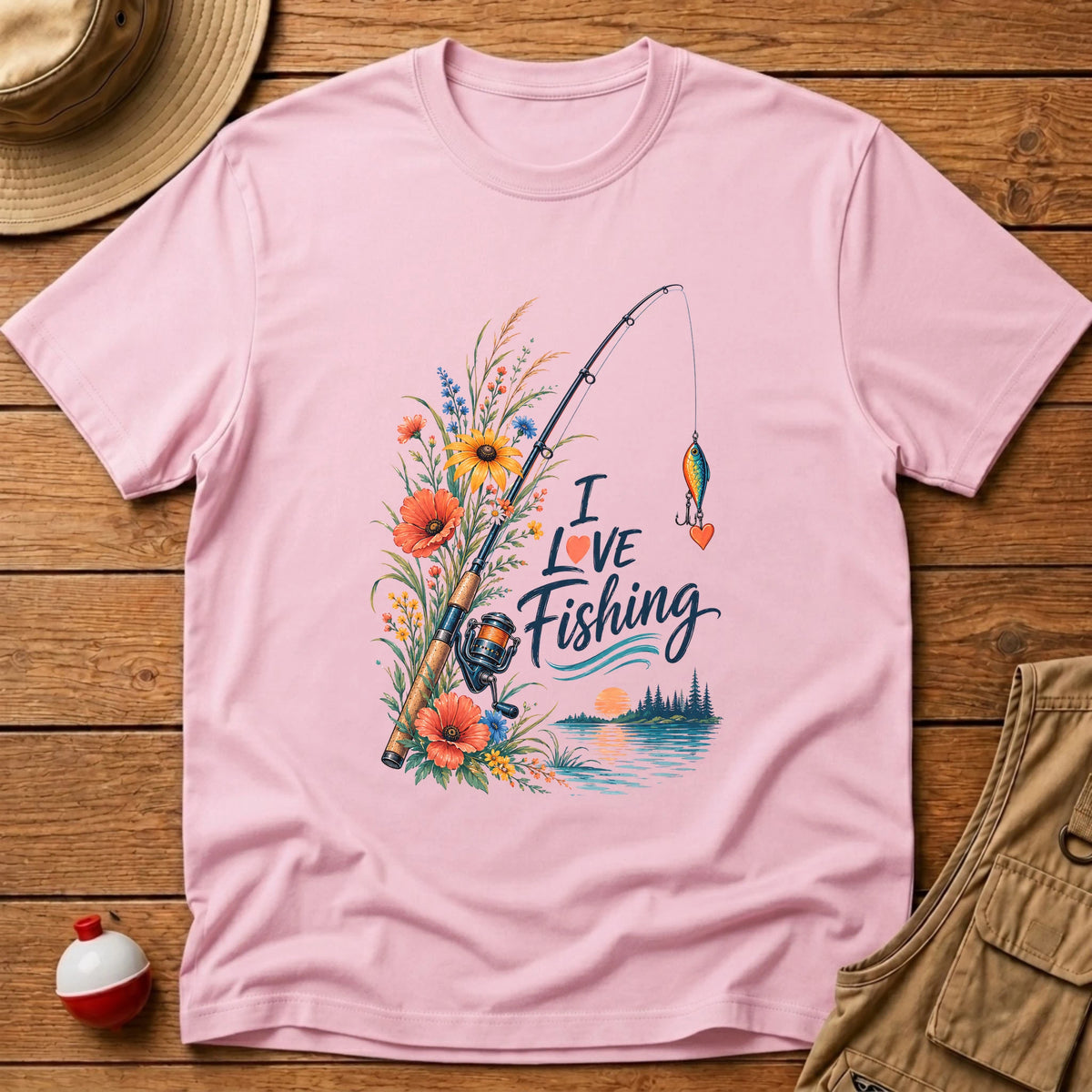 Floral Fishing Rod T-Shirt - Floating Bobber