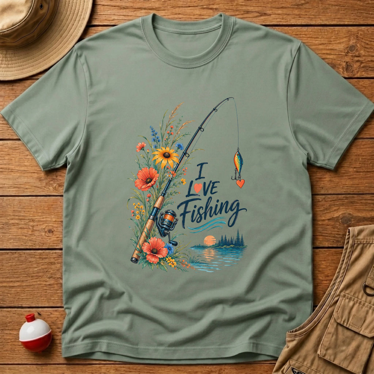Floral Fishing Rod T-Shirt - Floating Bobber