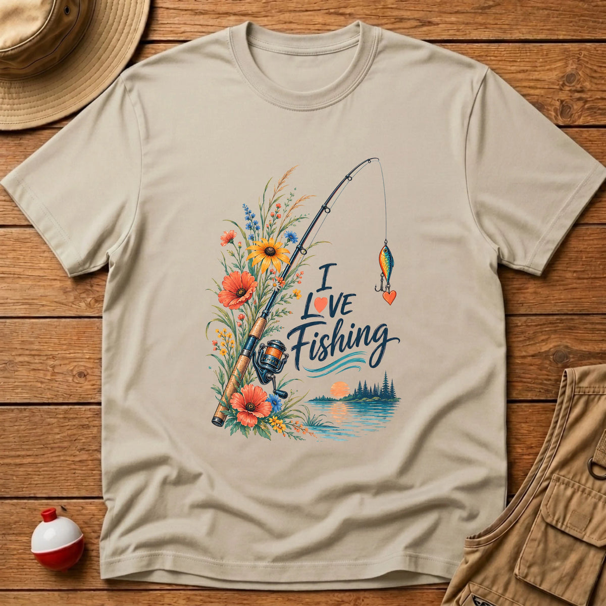Floral Fishing Rod T-Shirt - Floating Bobber