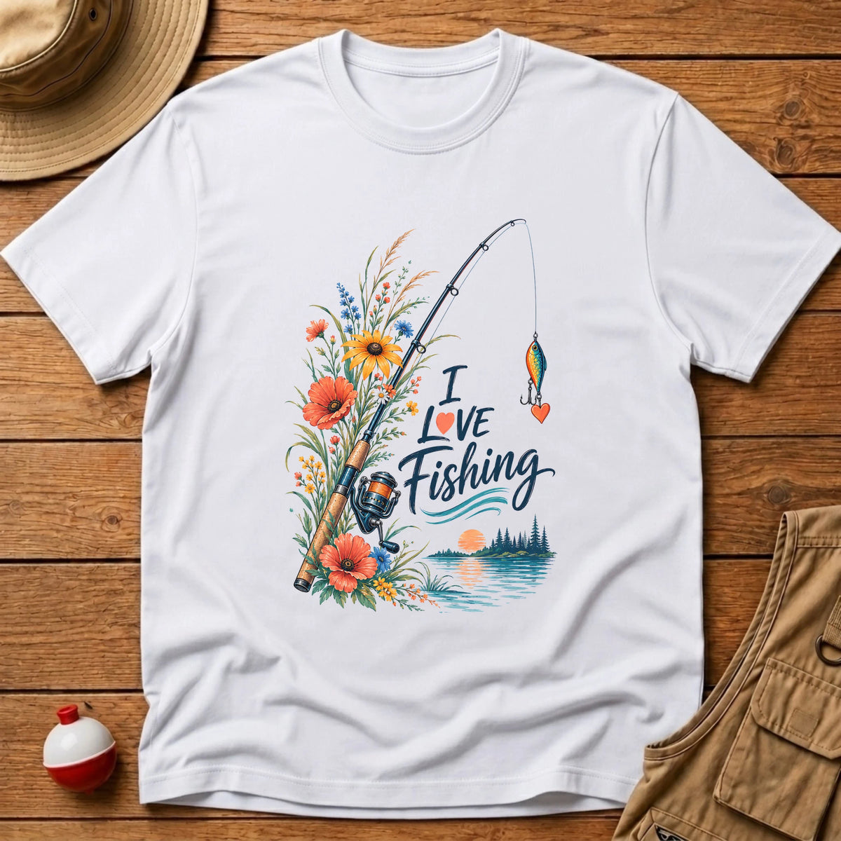Floral Fishing Rod T-Shirt - Floating Bobber