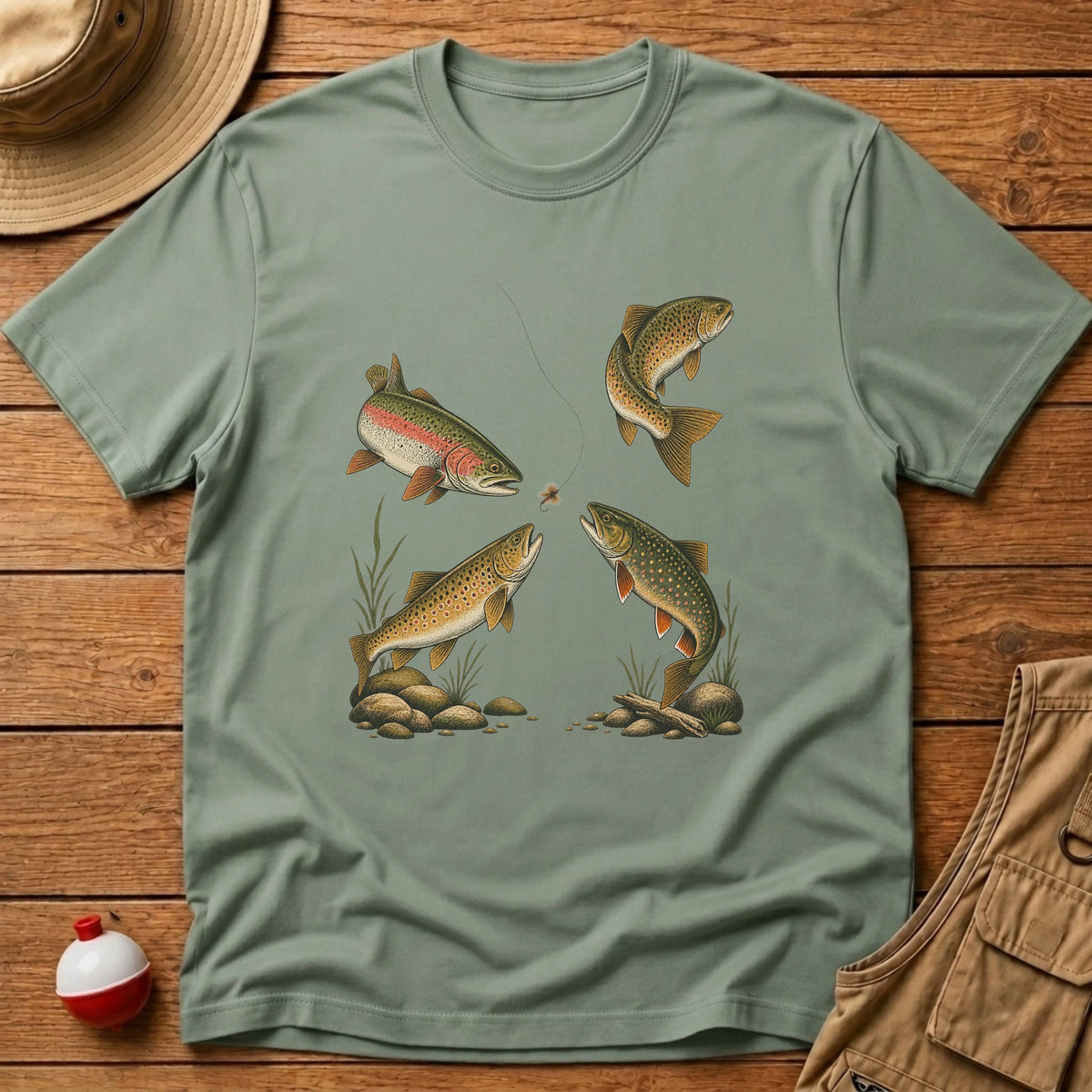 Four Trout One Fly T-Shirt - Floating Bobber