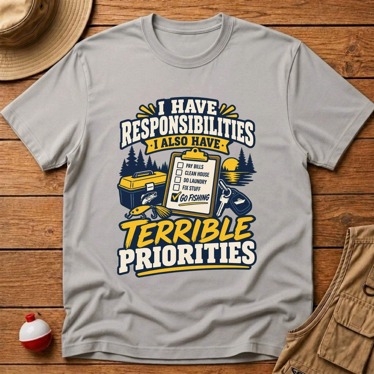 Terrible Priorities T-Shirt - Floating Bobber