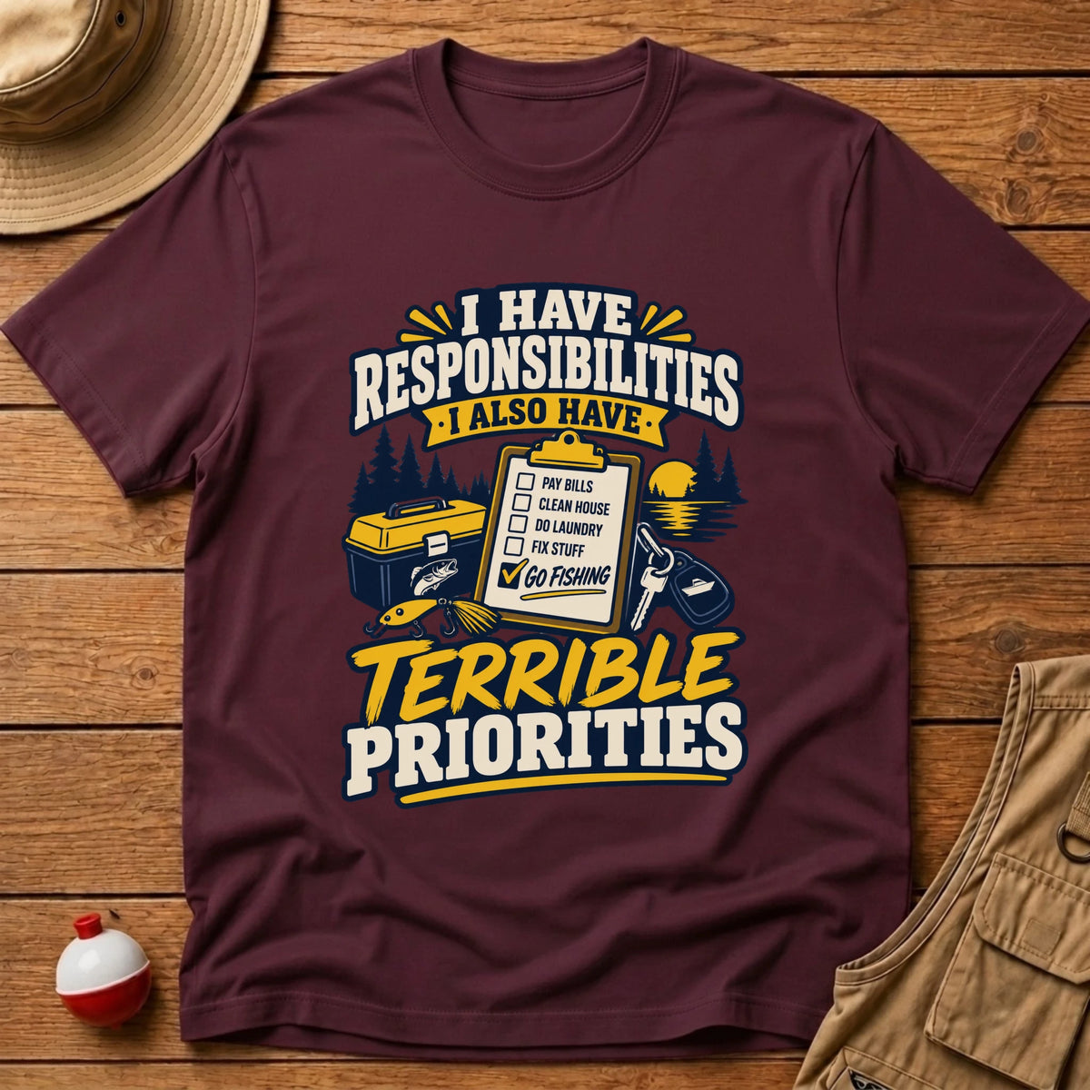 Terrible Priorities T-Shirt - Floating Bobber