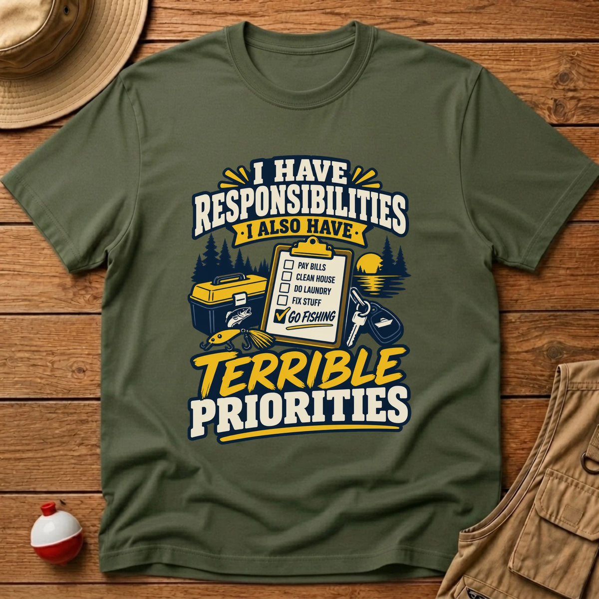 Terrible Priorities T-Shirt - Floating Bobber