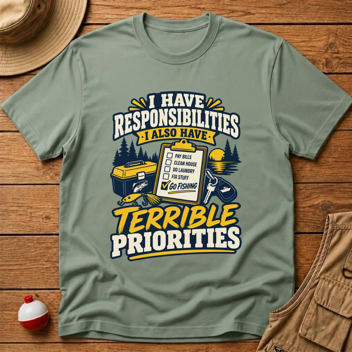 Terrible Priorities T-Shirt - Floating Bobber