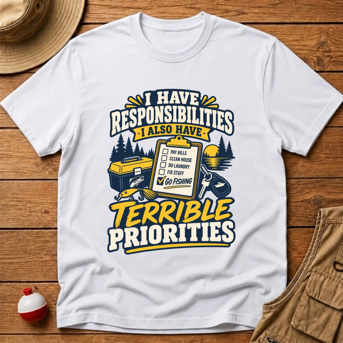 Terrible Priorities T-Shirt - Floating Bobber