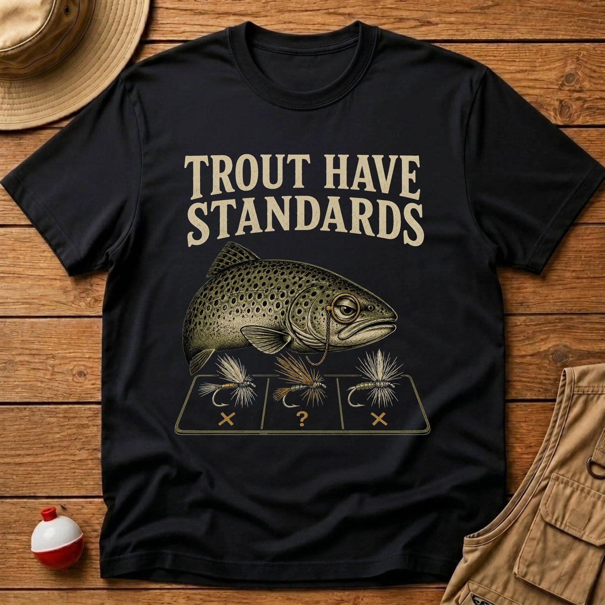Trout Have Standards T-Shirt - Floating Bobber