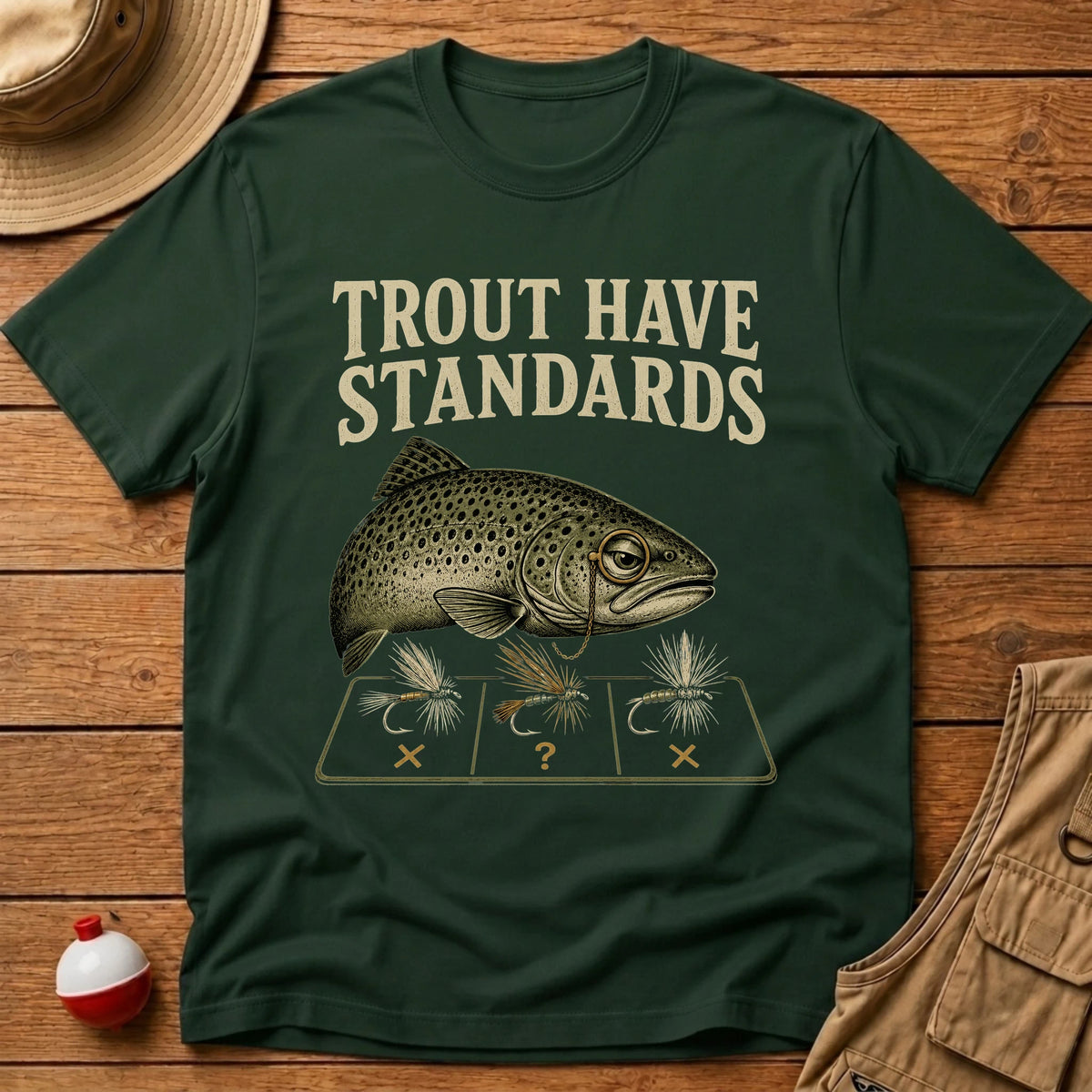 Trout Have Standards T-Shirt - Floating Bobber