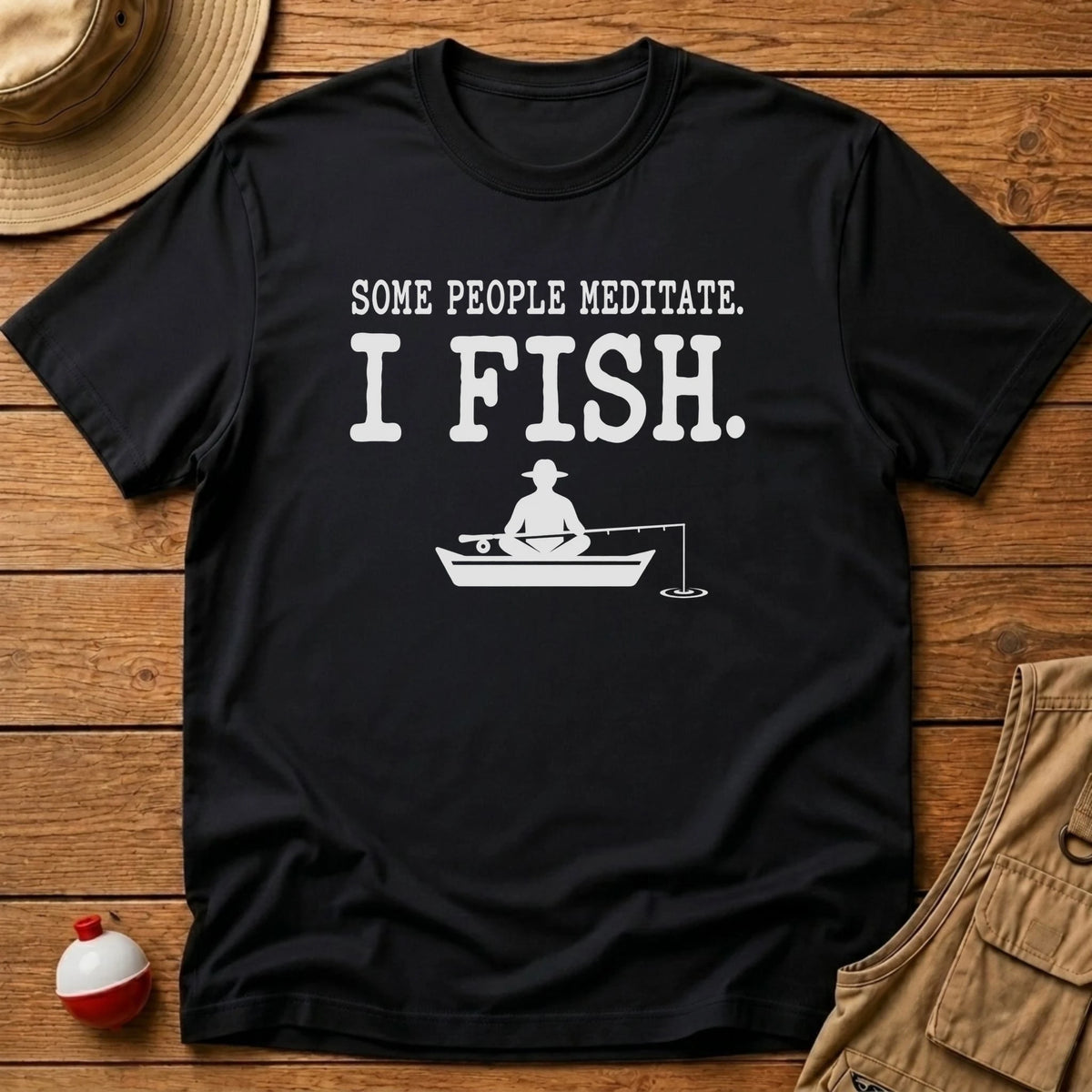 Meditate or Fish T-Shirt - Floating Bobber