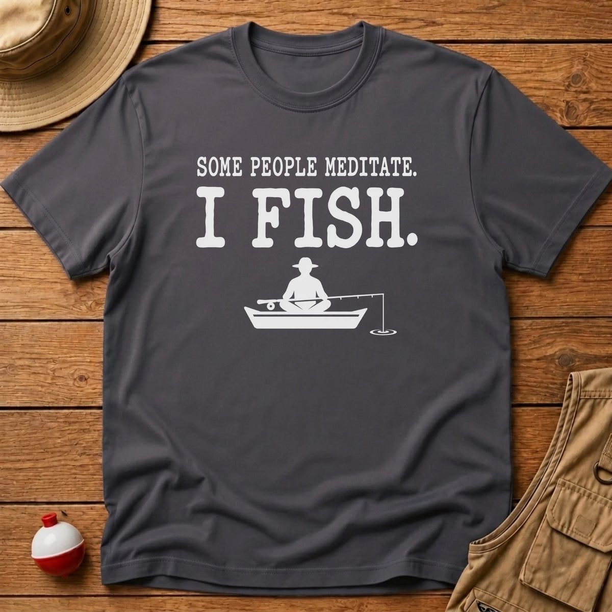 Meditate or Fish T-Shirt - Floating Bobber