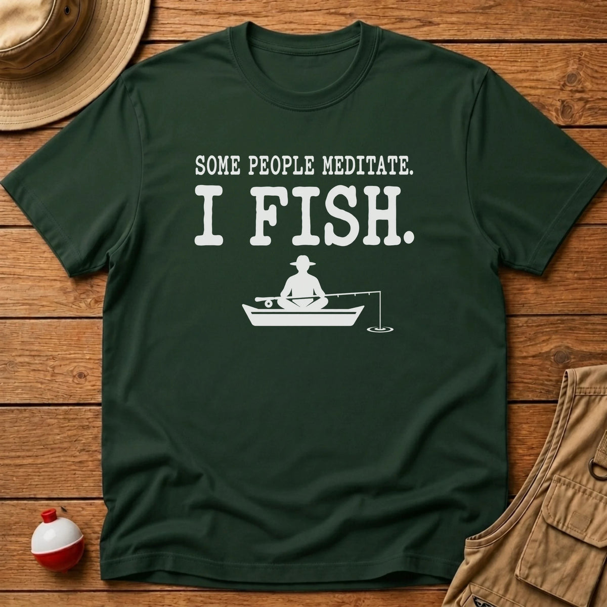 Meditate or Fish T-Shirt - Floating Bobber