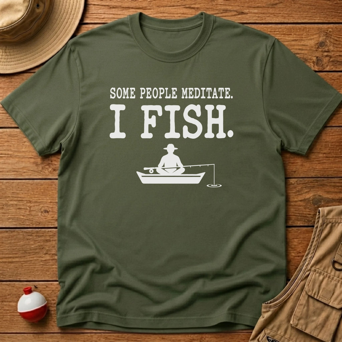 Meditate or Fish T-Shirt - Floating Bobber