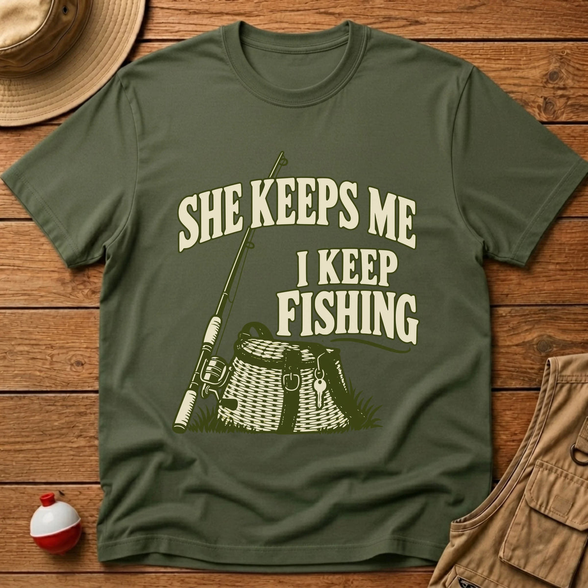 She Keeps Me T-Shirt - Floating Bobber